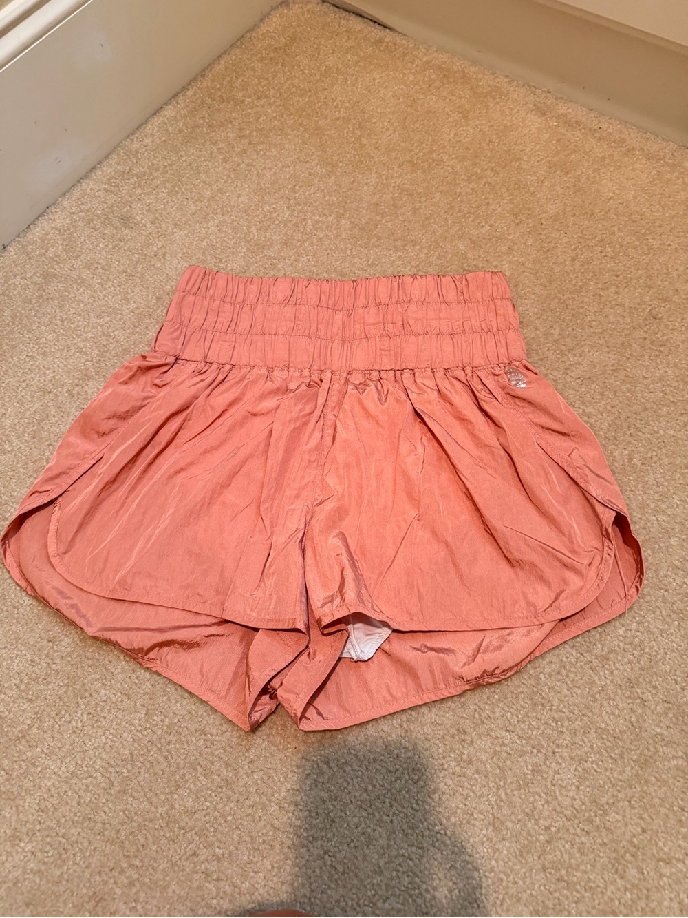 FP Movement by Free People Coral-Peach Smocked Waist Athletic Shorts